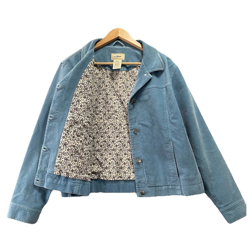 L.L. Bean Light Blue Corduroy Jacket with Floral Lining